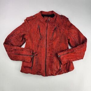 EKANA NEW YORK Women's Motorcycle Jacket Size L CHRISTY LEATHER RED JACKET